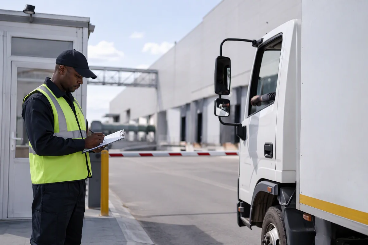 Operator manually checking and confirming a vehicle, shipment or tagged asset at a long-range checkpoint