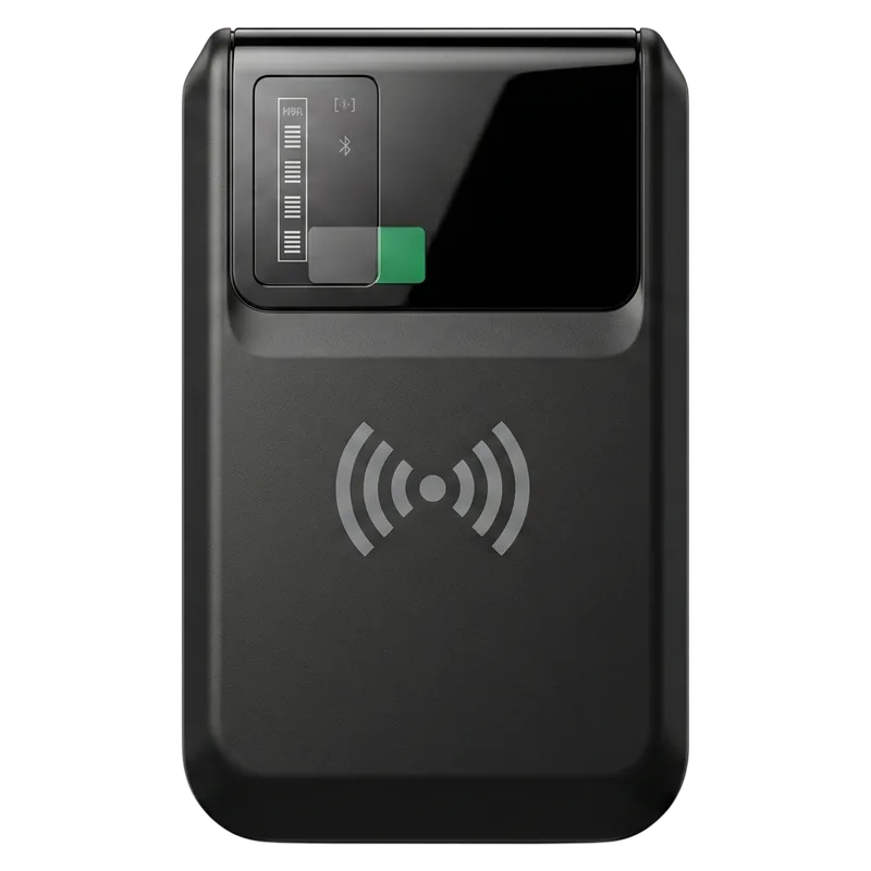 RLPR-100 portable UHF RFID reader front view with status display panel and UHF RFID mark