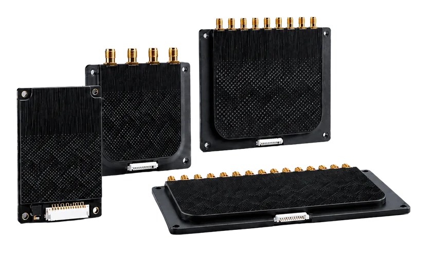 Raylink embedded UHF RFID module family showing 1 port, 4 ports, 8 ports, and 16 ports modules