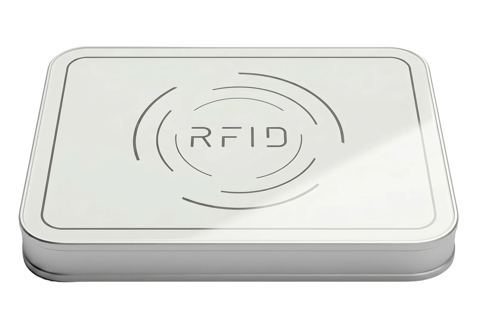 Raylink RLD-03 industrial UHF RFID desktop reader with tempered-glass work surface and aluminum-alloy enclosure