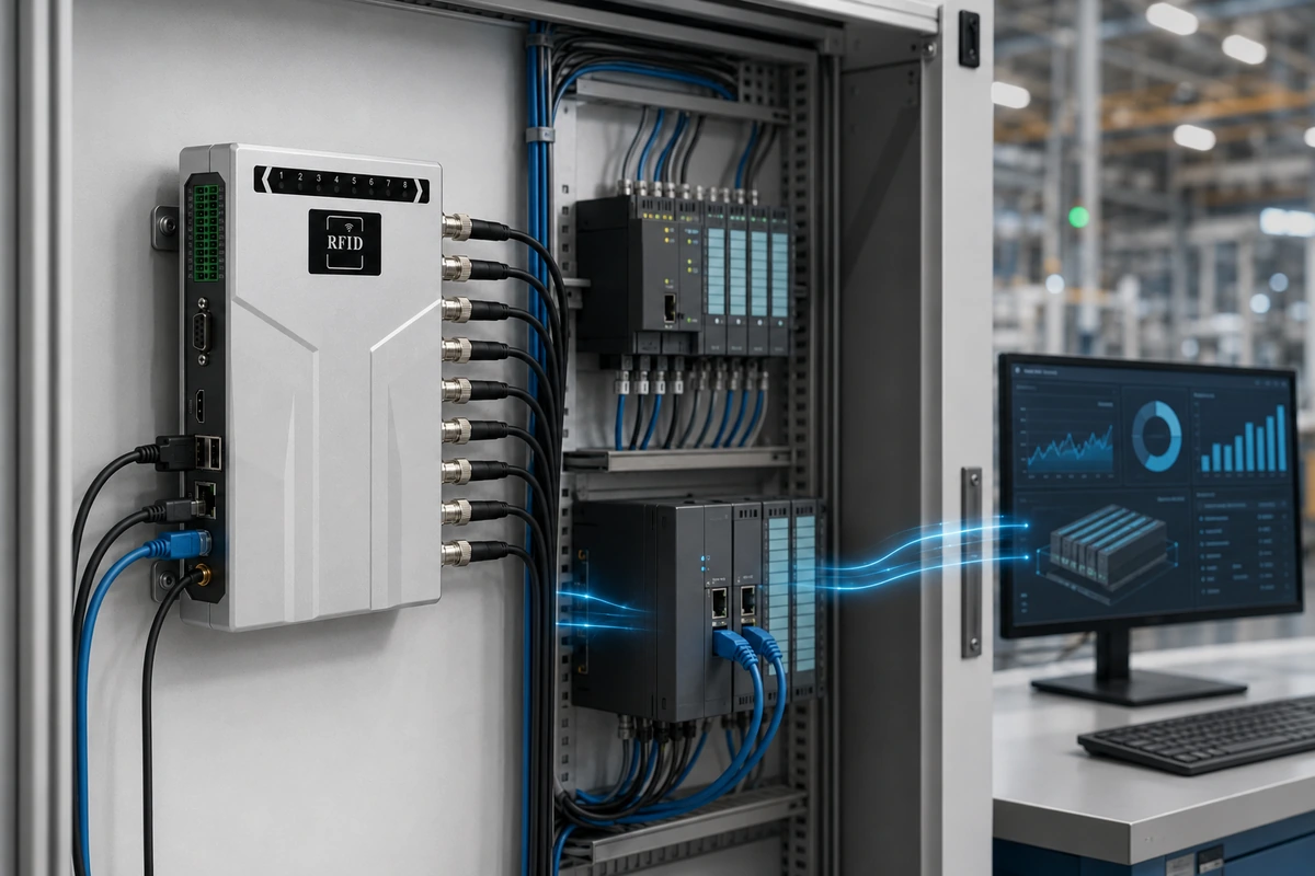 RLF-8PA edge-managed RFID event flow to PLC and business systems