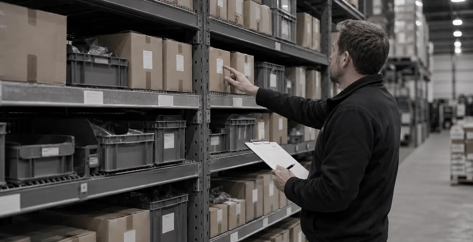 Manual item-by-item warehouse inventory before RFID batch counting