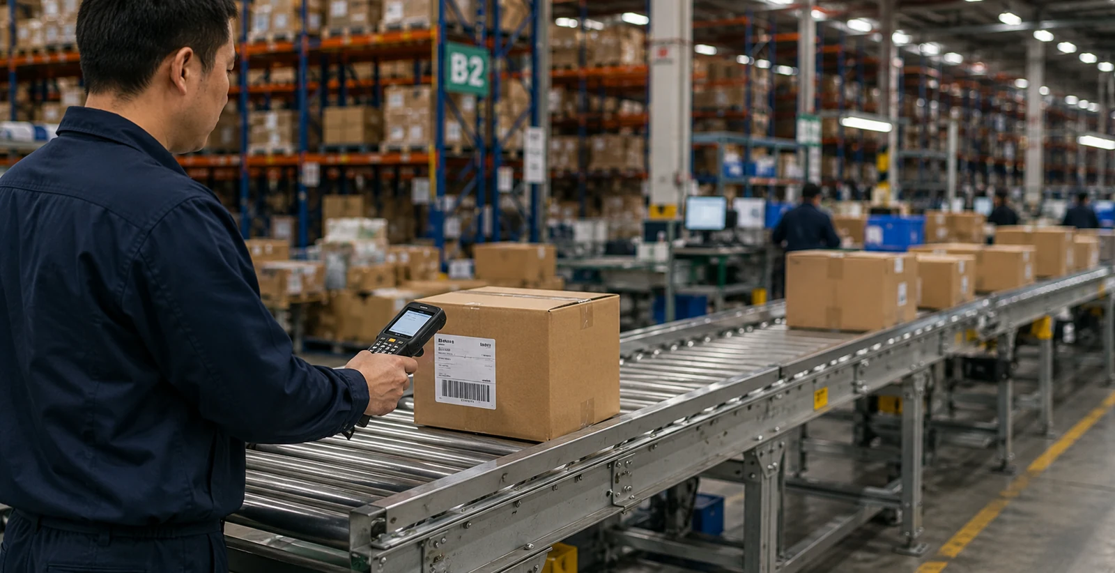 Warehouse conveyor RFID reading workflow with tagged cartons