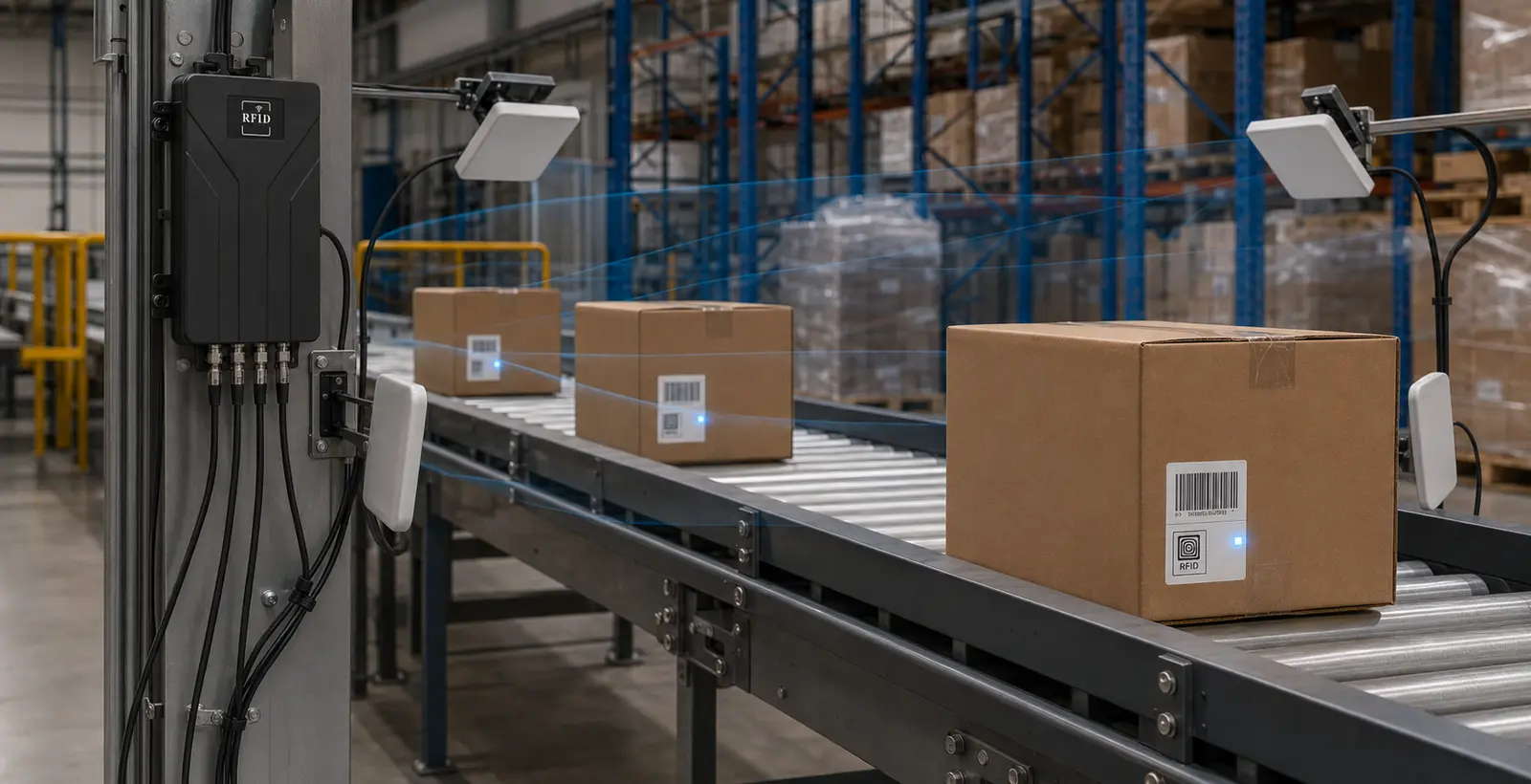 Automatic RFID checkpoint capturing tagged items with RLF-4P