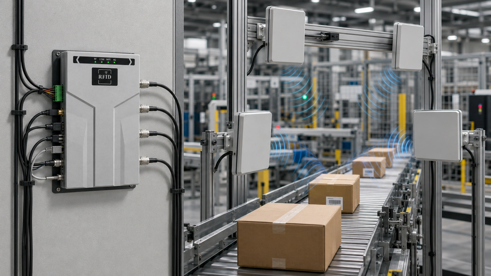 RLF-4PA edge RFID reader installed in a PLC control cabinet