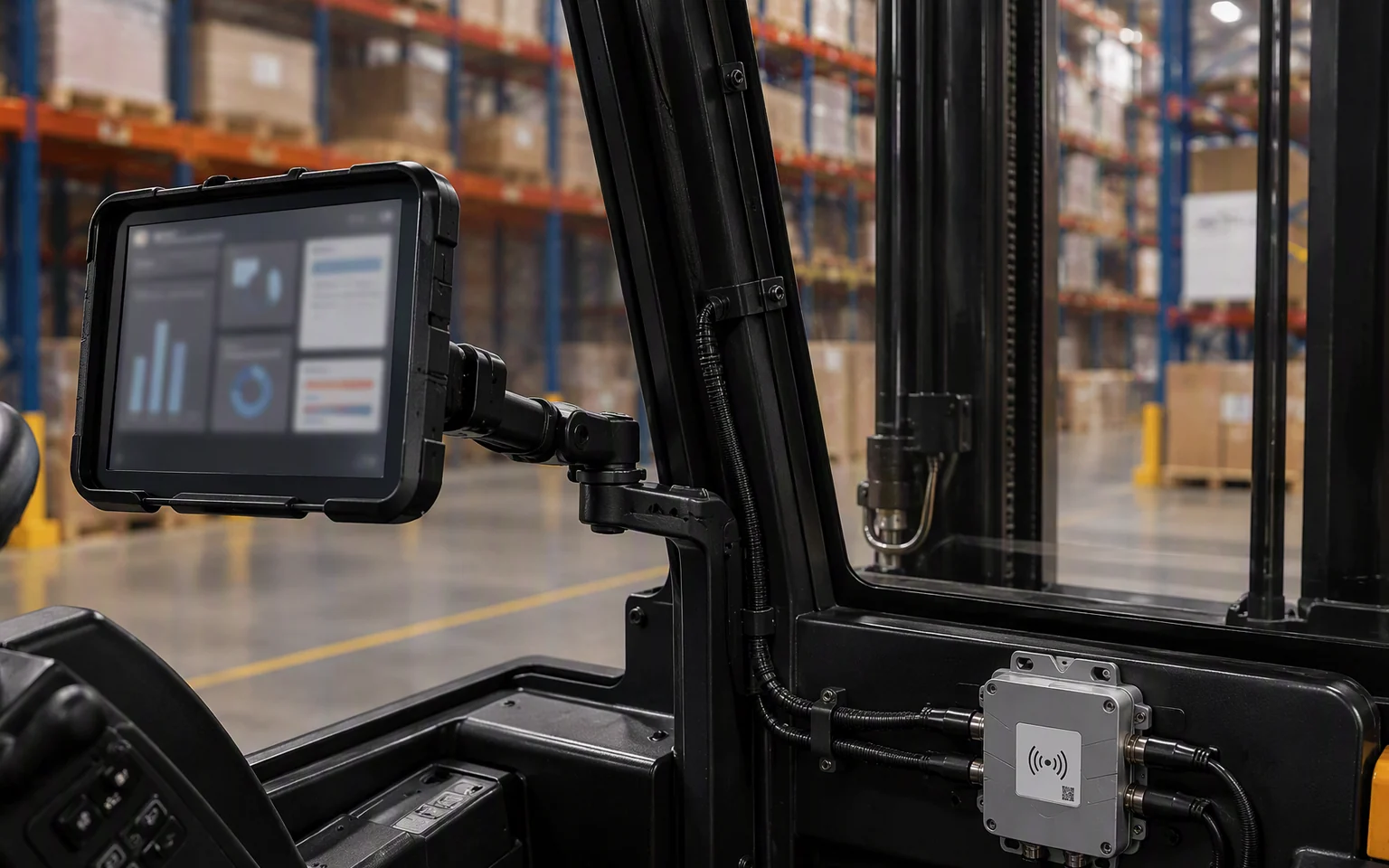Forklift cabin vehicle terminal connected to the RLFL-4P RFID system