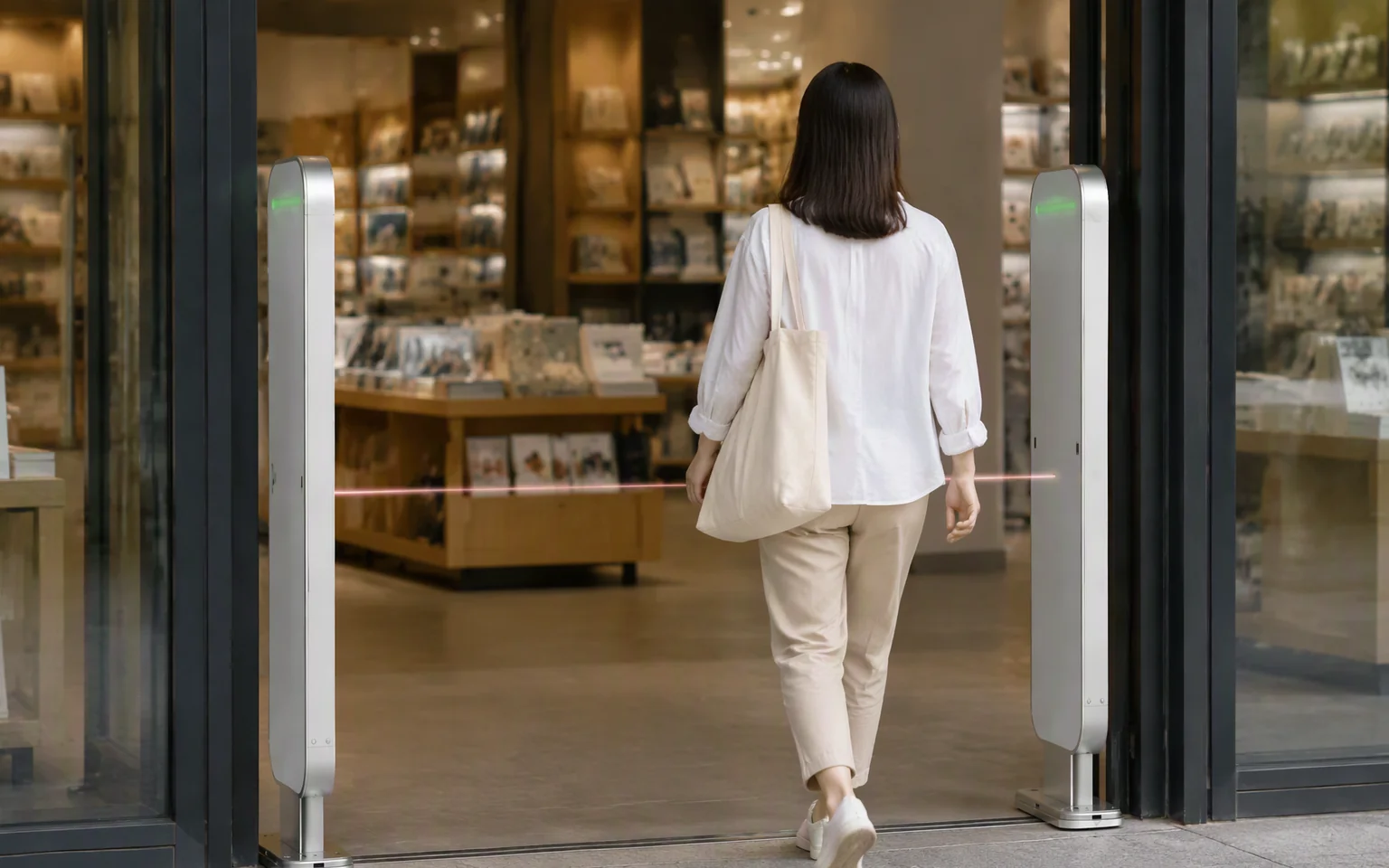 Tagged items moving through an automatic directional RFID gate
