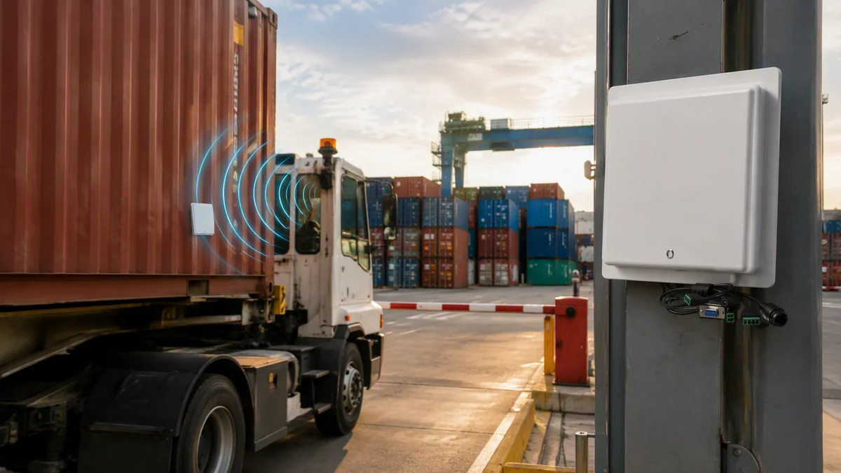 Integrated RFID reader at a logistics gate and controlled passage