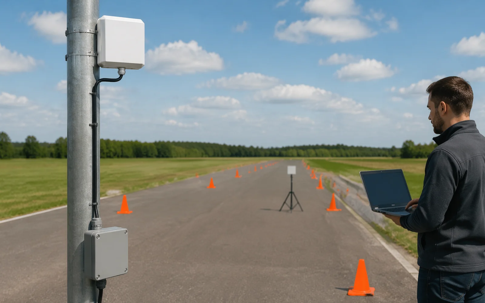 RLI-6dBi UHF RFID reader range test showing a reference tag and defined test conditions