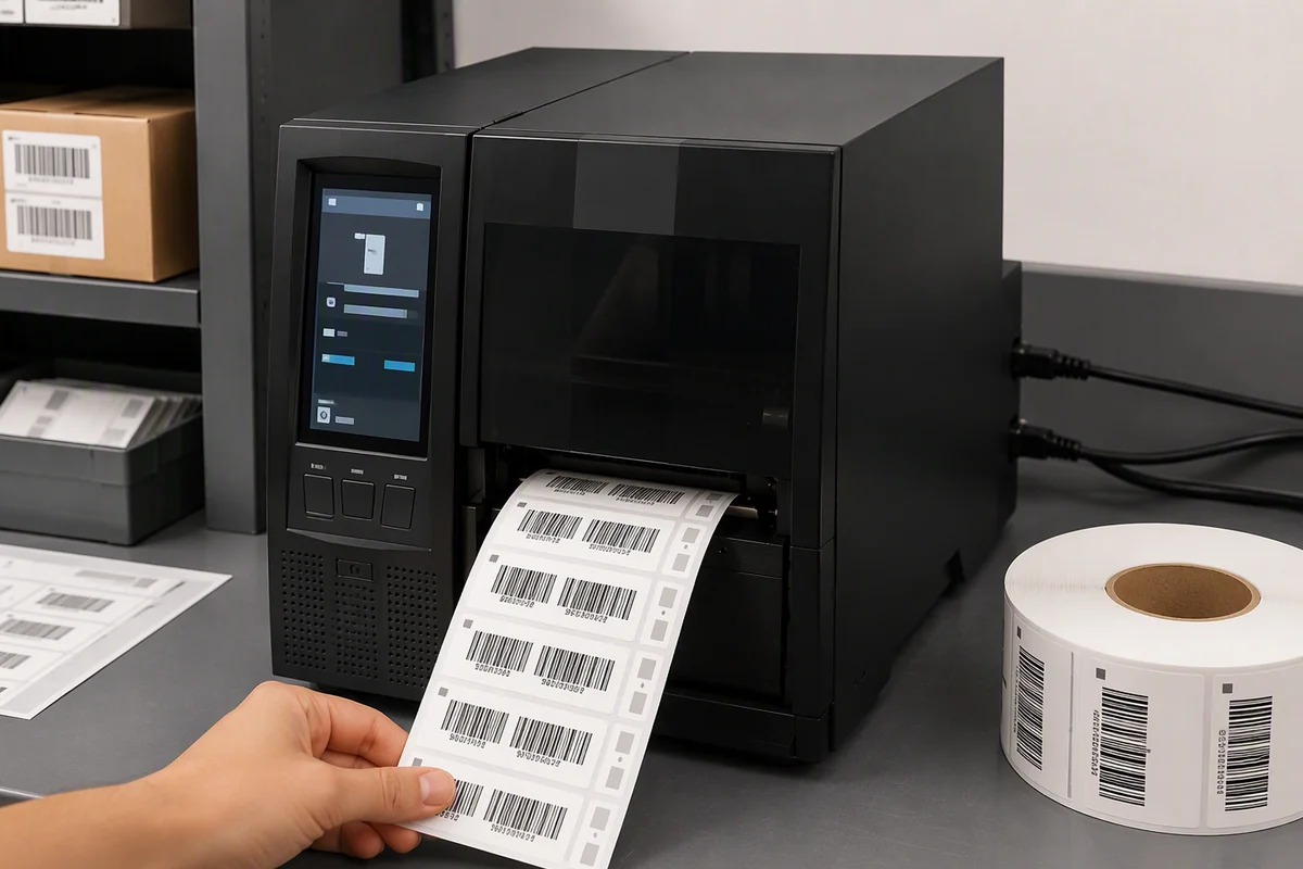 RLPB-Z printer processing visible label content and UHF RFID encoding in one workflow