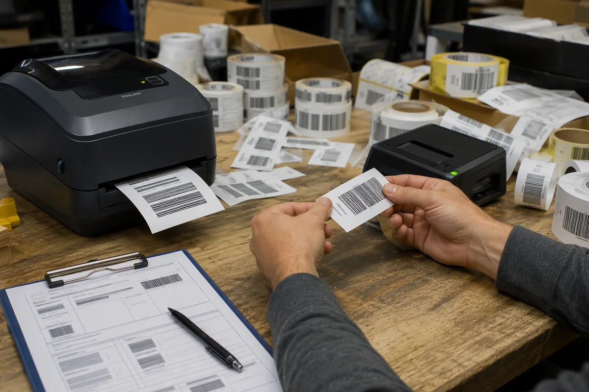 Separate HF and NFC label printing and encoding steps requiring repeated operator handling