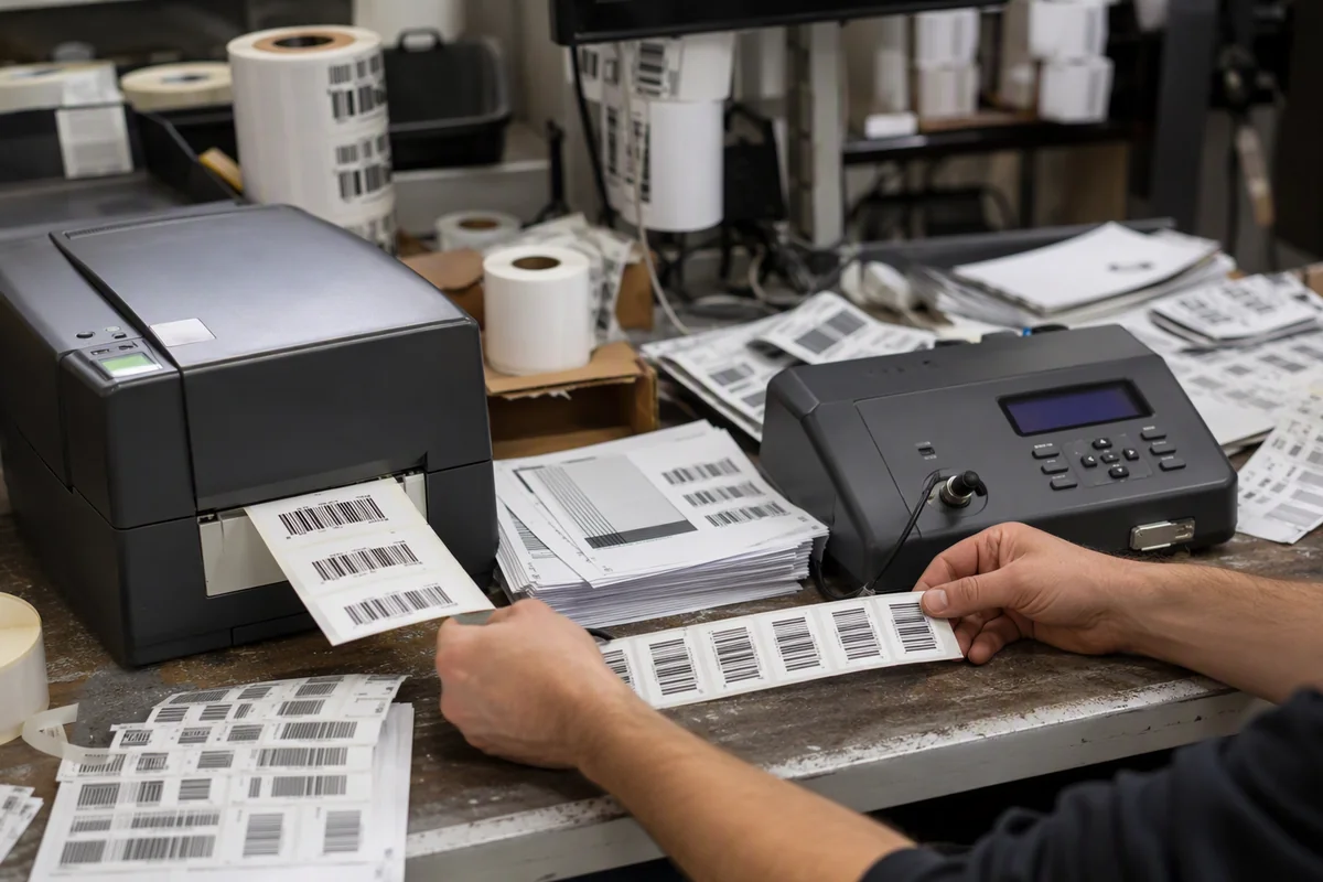 Separate label printing and RFID encoding steps requiring repeated operator handling