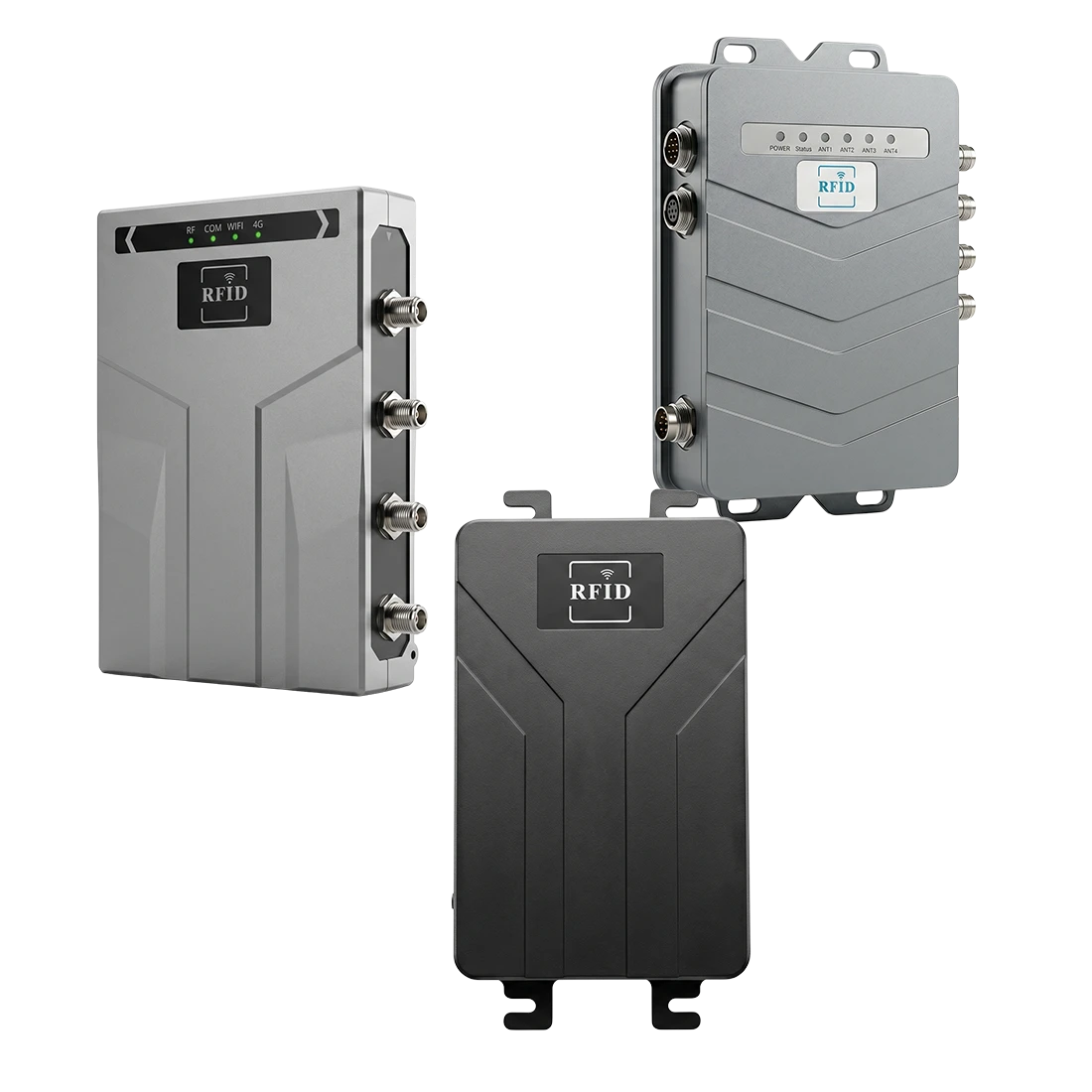 Raylink fixed RFID reader family — RLF-4P 4-port, RLF-8PA 8-port Android and ceiling-mounted UHF RFID readers