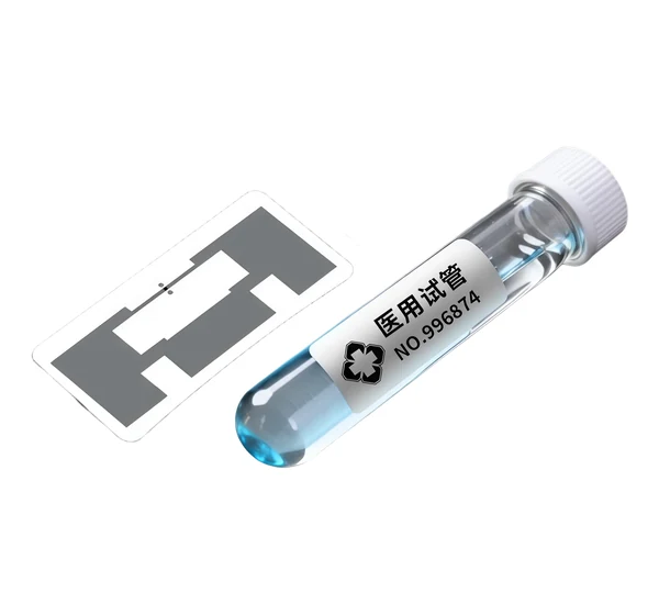 Raylink on-liquid UHF RFID tag applied to a liquid test tube